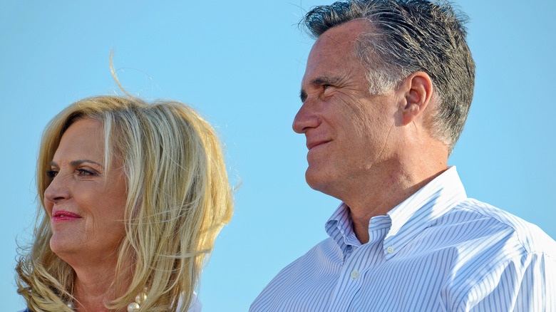 Mitt Romney and wife Ann Romney at presidential campaign rally in Michigan 2012