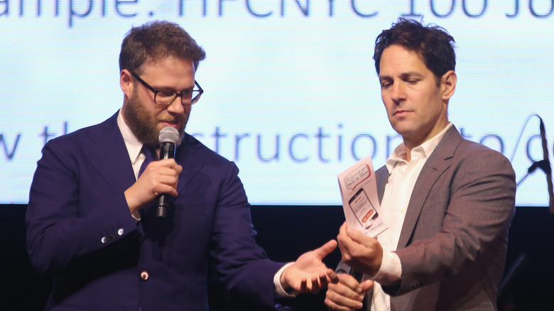 Seth Rogen and Paul Rudd present onstage