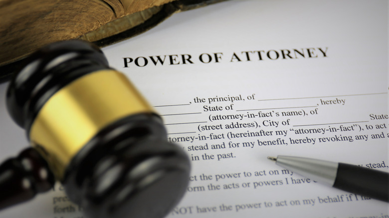 Power of Attorney, gavel, pen