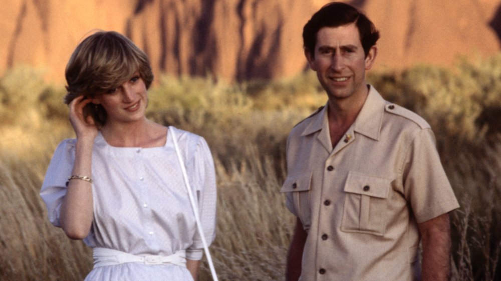 Princess Diana and Prince Charles, smiling while standing far apart