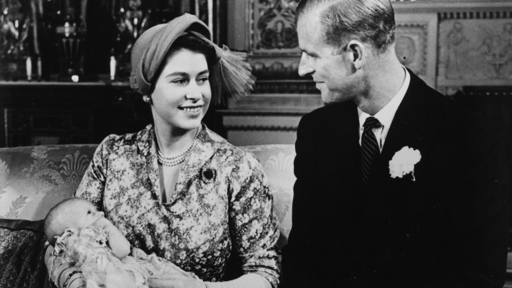 Princess Elizabeth and Prince Philip at Princess Anne's christening in 1950