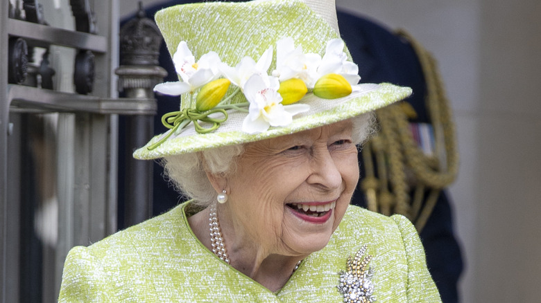 Queen Elizabeth II smiling in 2021