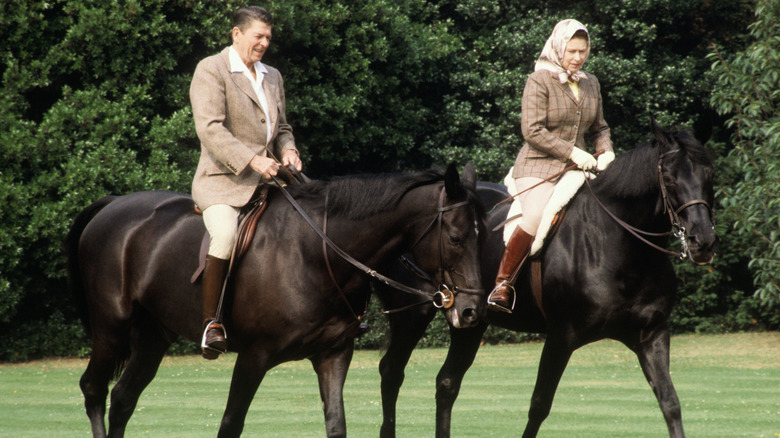 Ronald Reagan, Queen Elizabeth, riding horses