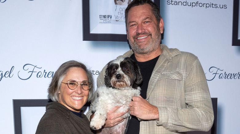 Ricki Lake, Ross Burningham, posing with dog