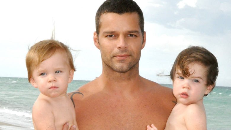 Ricky Martin, twin sons at beach