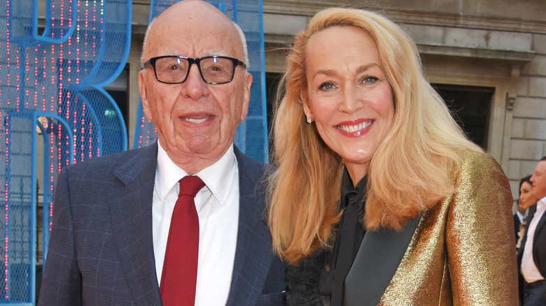 Jerry Hall and Rupert Murdoch smiling in 2017