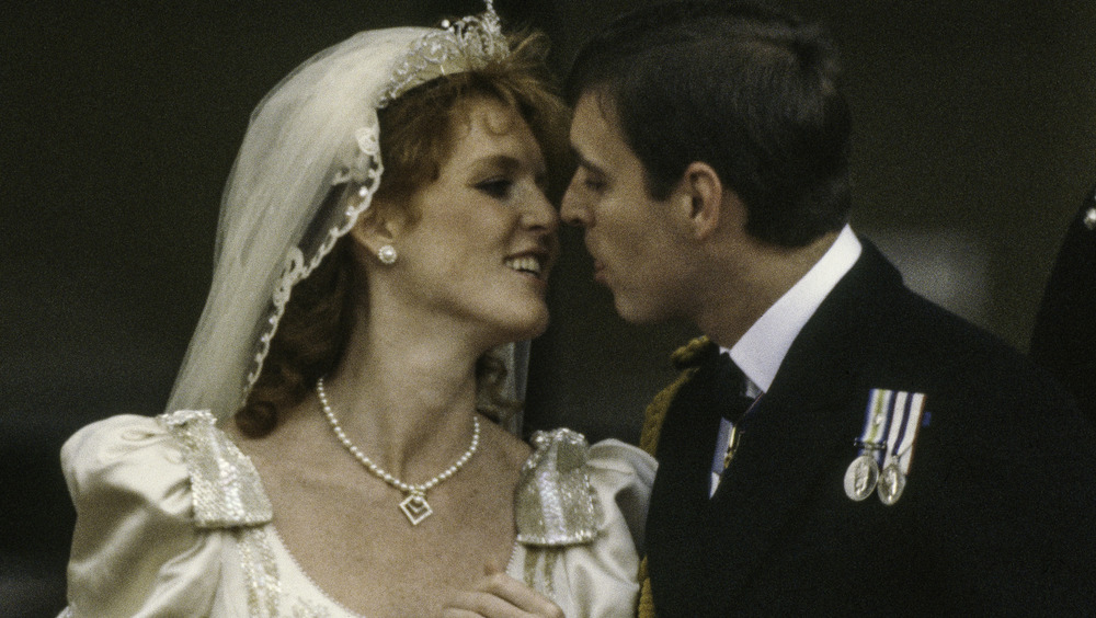 Sarah Ferguson and Prince Andrew smiling on their wedding day