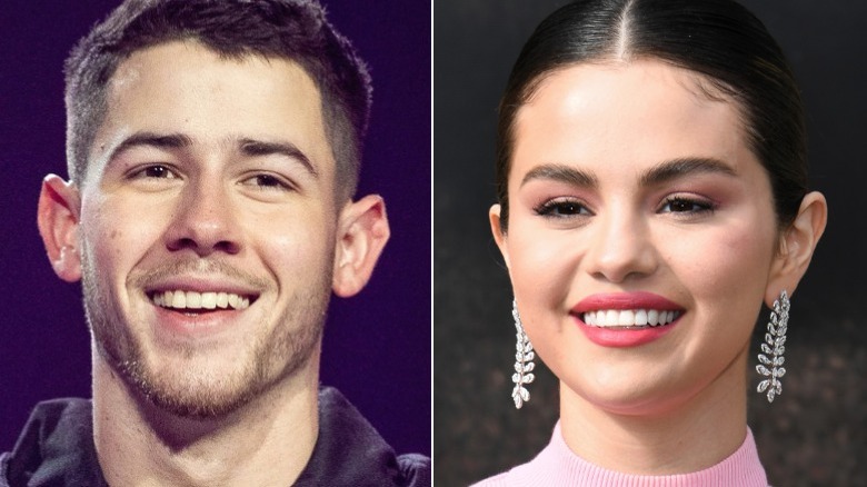 Nick Jonas smiling, Selena Gomez smiling