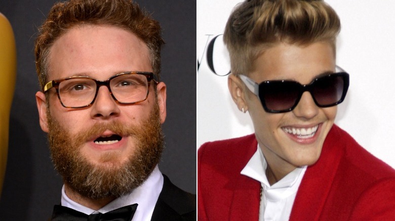 Split image of Seth Rogen and Justin Bieber