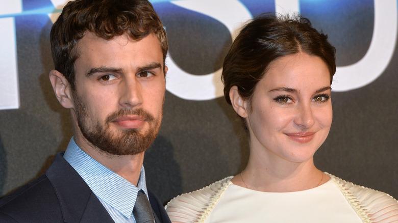 Theo James and Shailene Woodley pose together at a press event