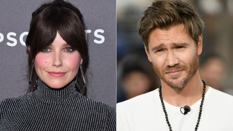 Sophia Bush at red carpet event, Chad Michael Murray posing