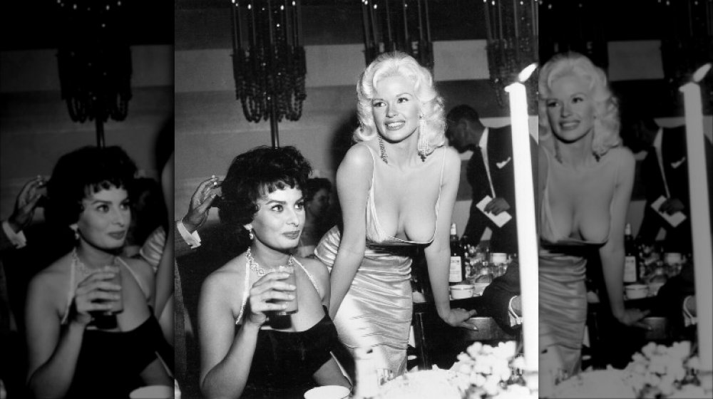 Sophia Loren and Jayne Mansfield at a party thrown by Paramount Studios for Loren in 1957