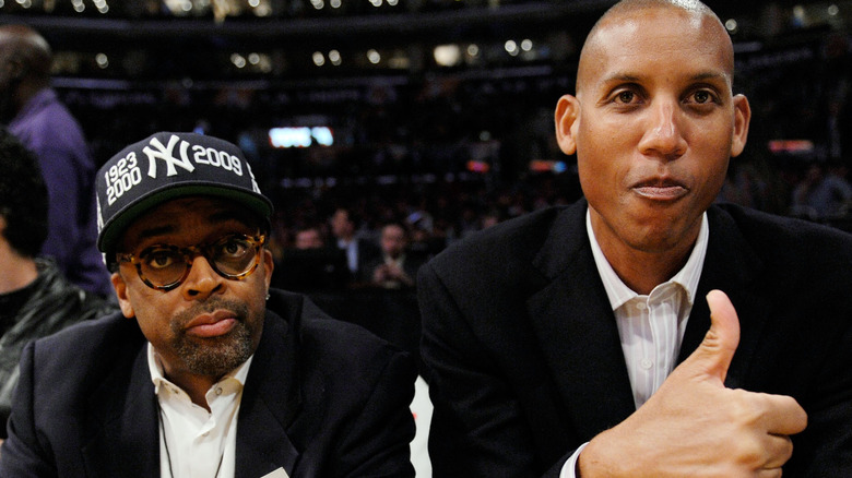 Spike Lee and Reggie Miller at a Lakers, Knicks game