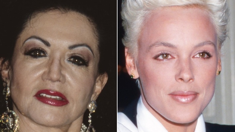 Jackie Stallone and Brigitte Nielsen split image