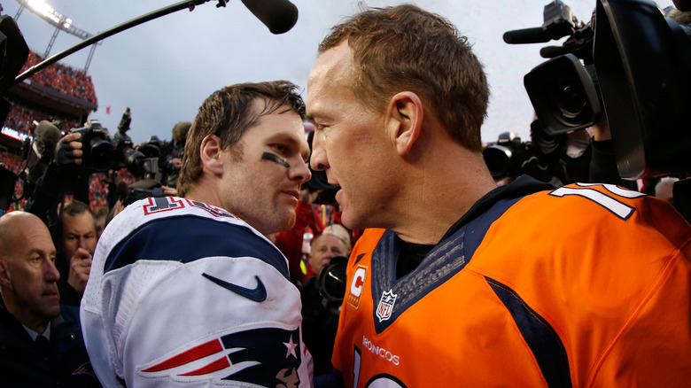 Tom Brady and Peyton Manning after a game