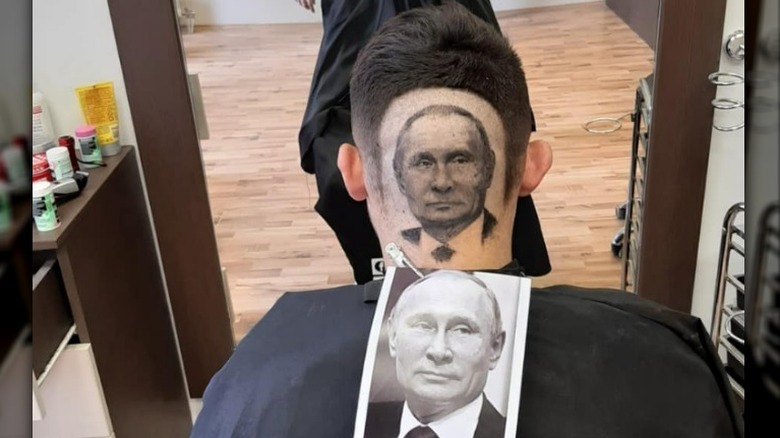 Vladimir Putin portrait shaved on head