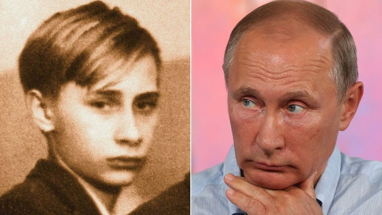 Young Vladimir Putin, current Vladimir Putin looking to the side