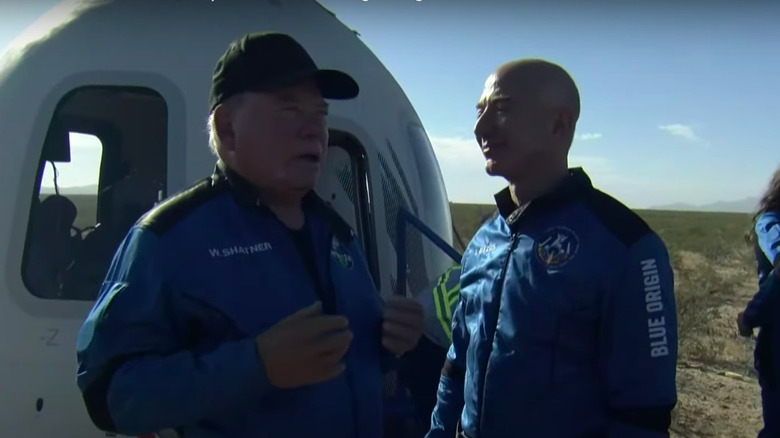 William Shatner with Jeff Bezos post space flight