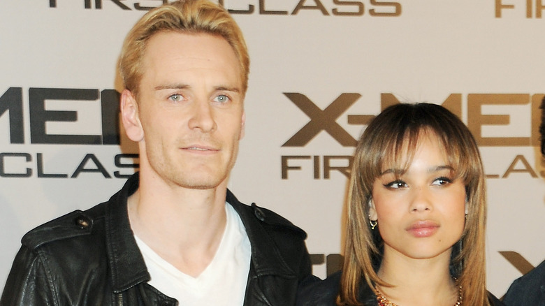 Michael Fassbender and Zoe Kravitz at an X-Men event 