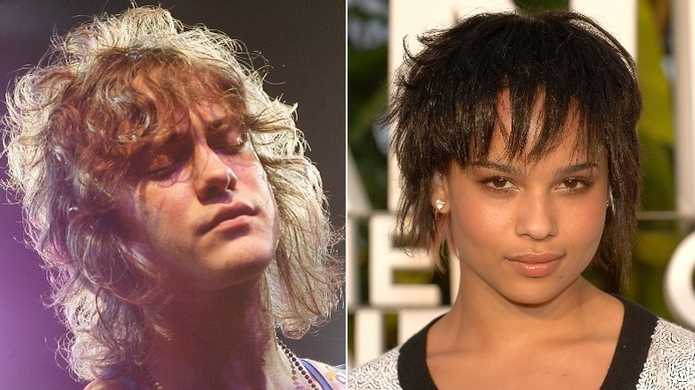 Left, Andrew VanWyngarden performing, right, Zoe Kravitz looking at camera