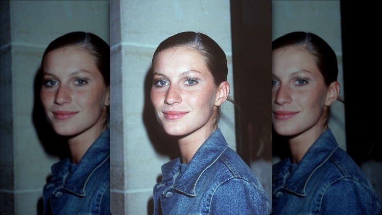 Gisele Bundchen with hair pulled back in the late-1990s