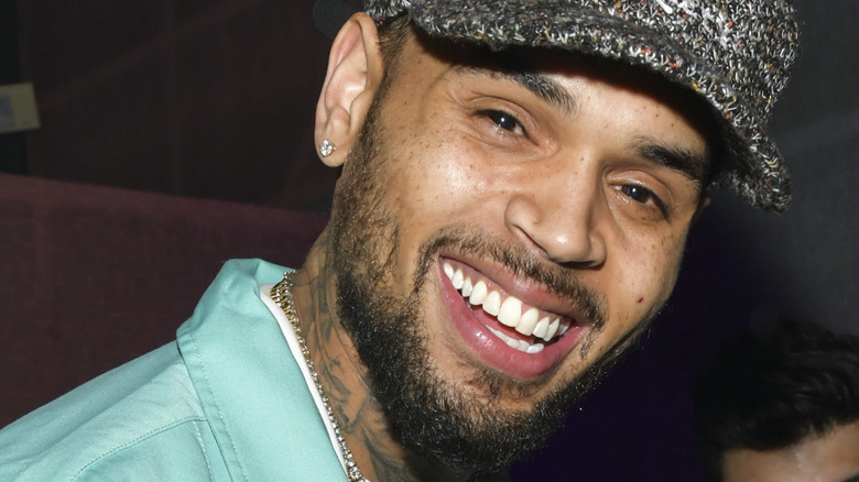 chris brown at a listening event 