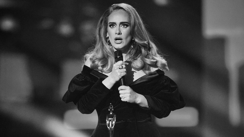 Adele giving her Album of the Year acceptance speech in February 2022