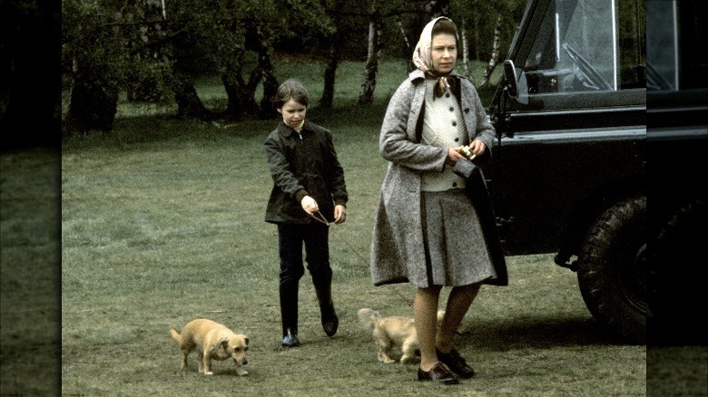 Queen Elizabeth with her dogs