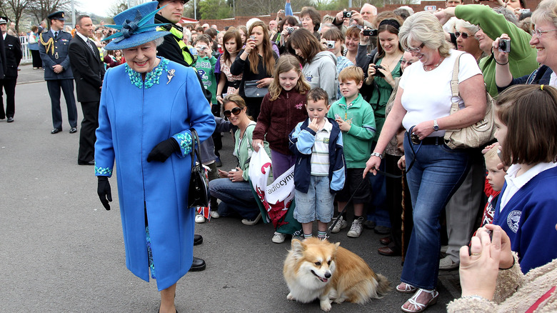 Queen Elizabeth and a dog at royal event