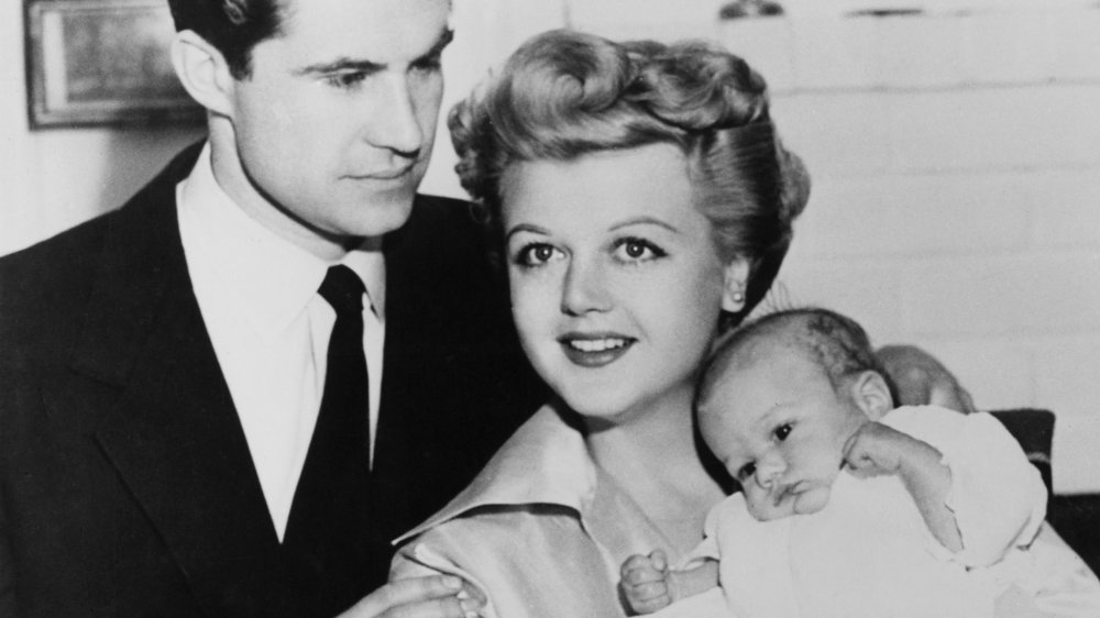 Peter Shaw, Angela Lansbury, and son Peter in black-and-white image