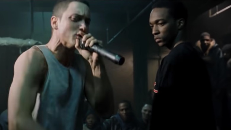 Eminem, Anthony Mackie in scene from '8 Mile'