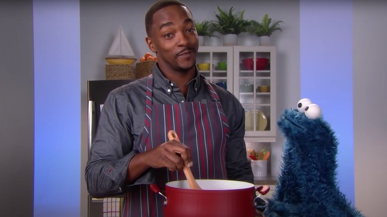 Anthony Mackie and Cookie Monster