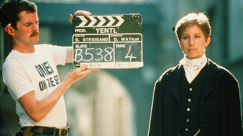 Barbra Streisand on the set of "Yentl"