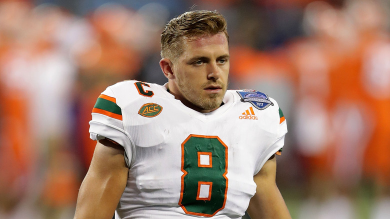 Braxton Berrios walking at a Miami Hurricanes game