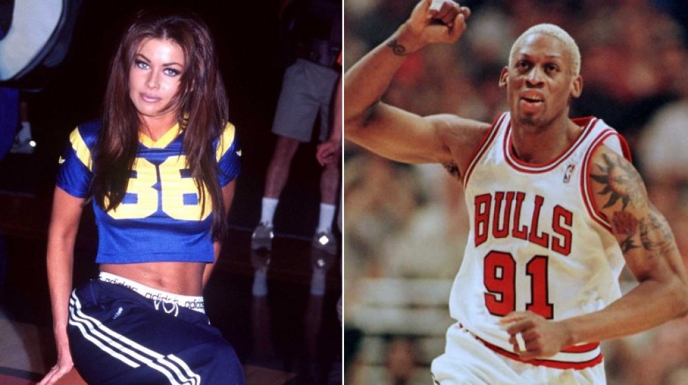 Carmen Electra and Dennis Rodman split image