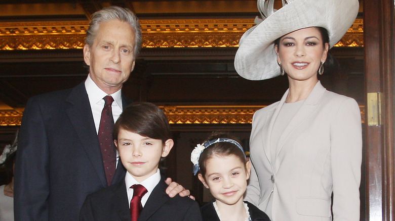 Catherine Zeta-Jones with her husband and kids