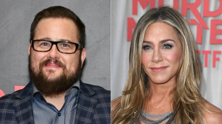 Chaz Bono smiling and Jennifer Aniston smiling, split image