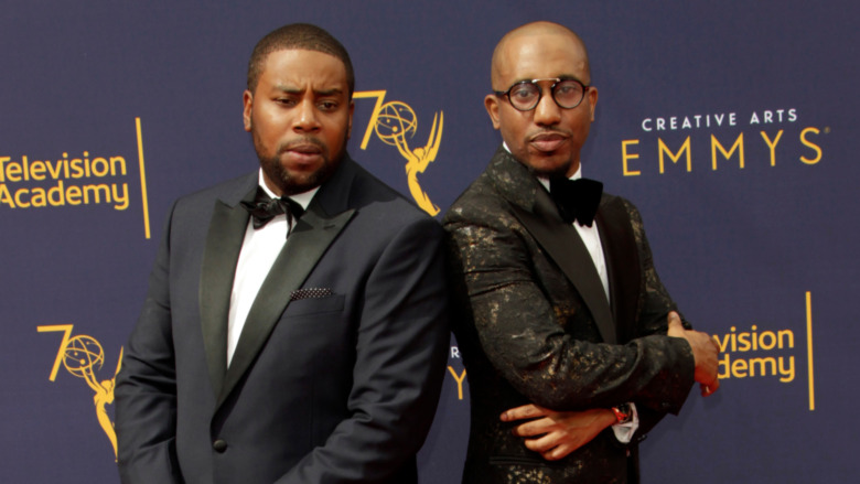 Chris Redd and Kenan Thompson posing at Emmy Awards