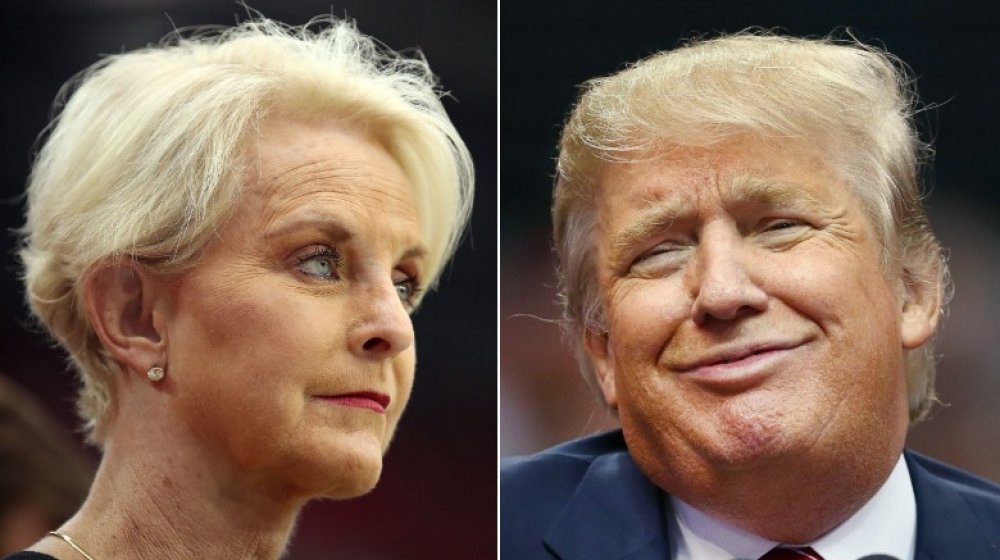 Split image of Cindy McCain and Donald Trump