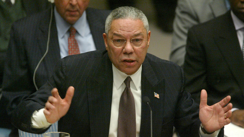 Colin Powell speaking at the UN