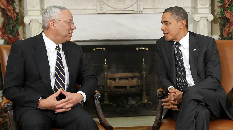 Colin Powell and Barack Obama speaking