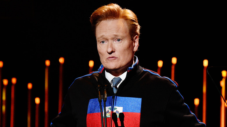 Conan O'Brien speaking at a gala