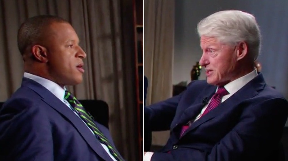 Craig Melvin and Bill Clinton; split image