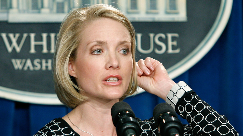 Dana Perino speaking at White House podium