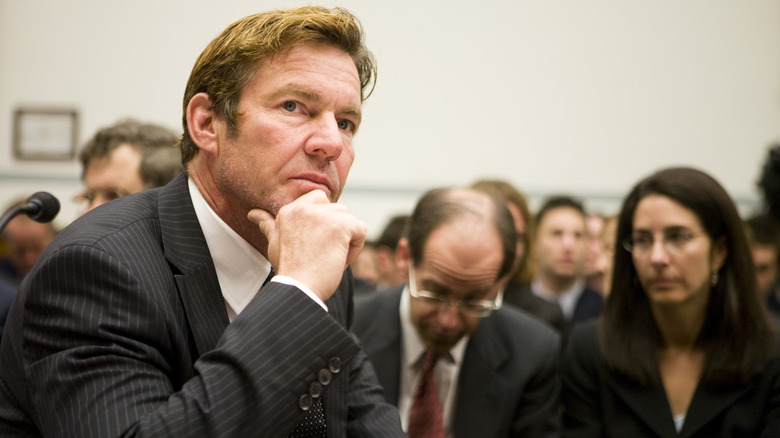 Actor Dennis Quaid testifies at a hearing on Capitol Hill May 14, 2008 in Washington, DC. Quaid is the father of newborn twins who were victims of a near-fatal Heparin overdose.