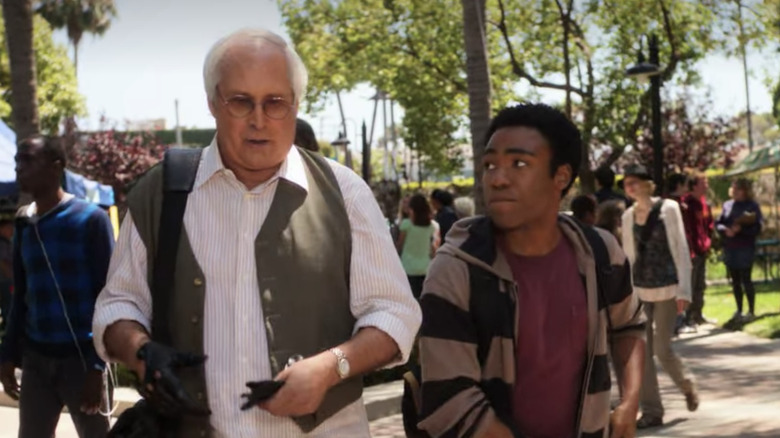 Donald Glover next to Chevy Chase