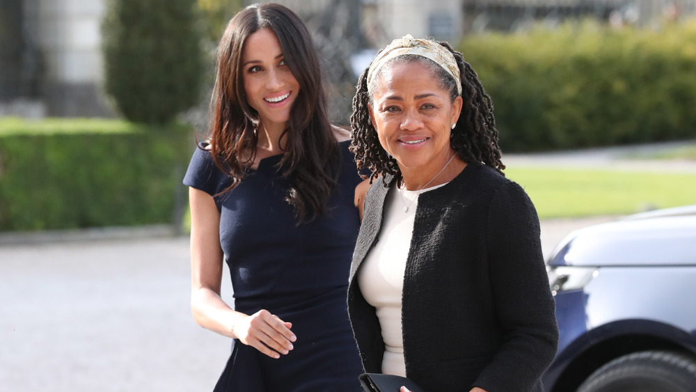 Meghan Markle walking with mother Doria Ragland