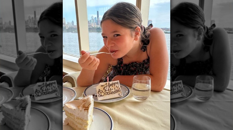 Olive Kopelman eating birthday cake