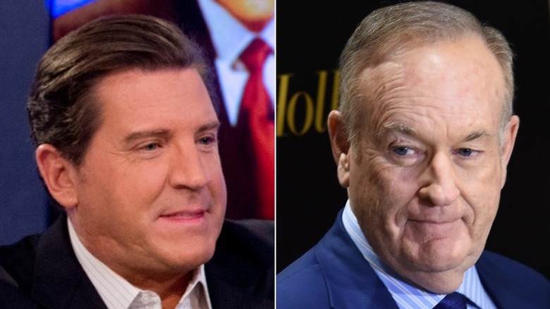 Eric Bolling smirking (left), Bill O'Reilly smirking (right)