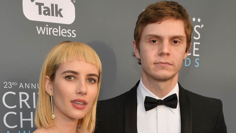 Emma Roberts with bangs and Evan Peters